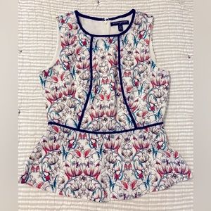 Banana Republic Floral Structured Peplum Top Pink Teal 0P Perfect Condition